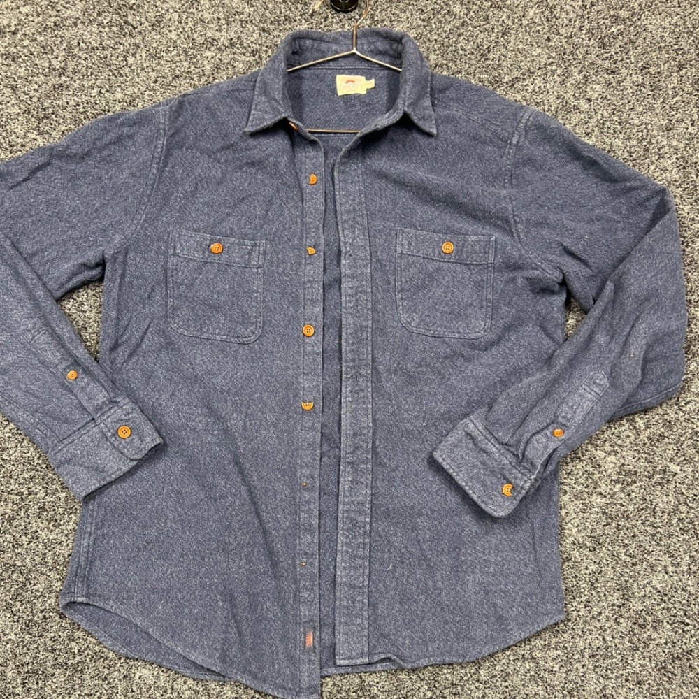 Faherty Brand Mens Blue Organic Cotton Flannel Button Up Shirt FLAW Medium M